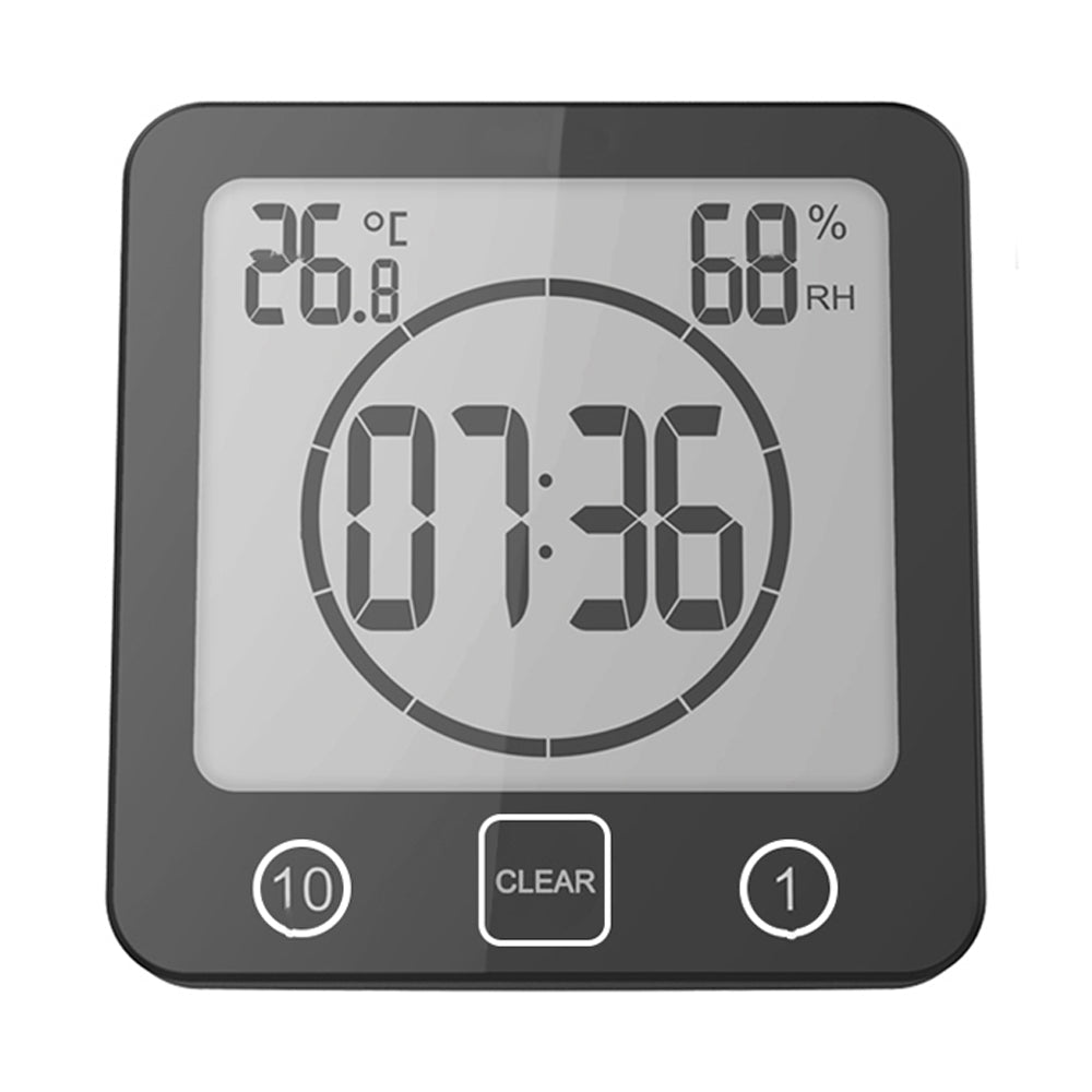 Digital Shower Clock with Timer Water-Resistant Touch Screen Clock Black