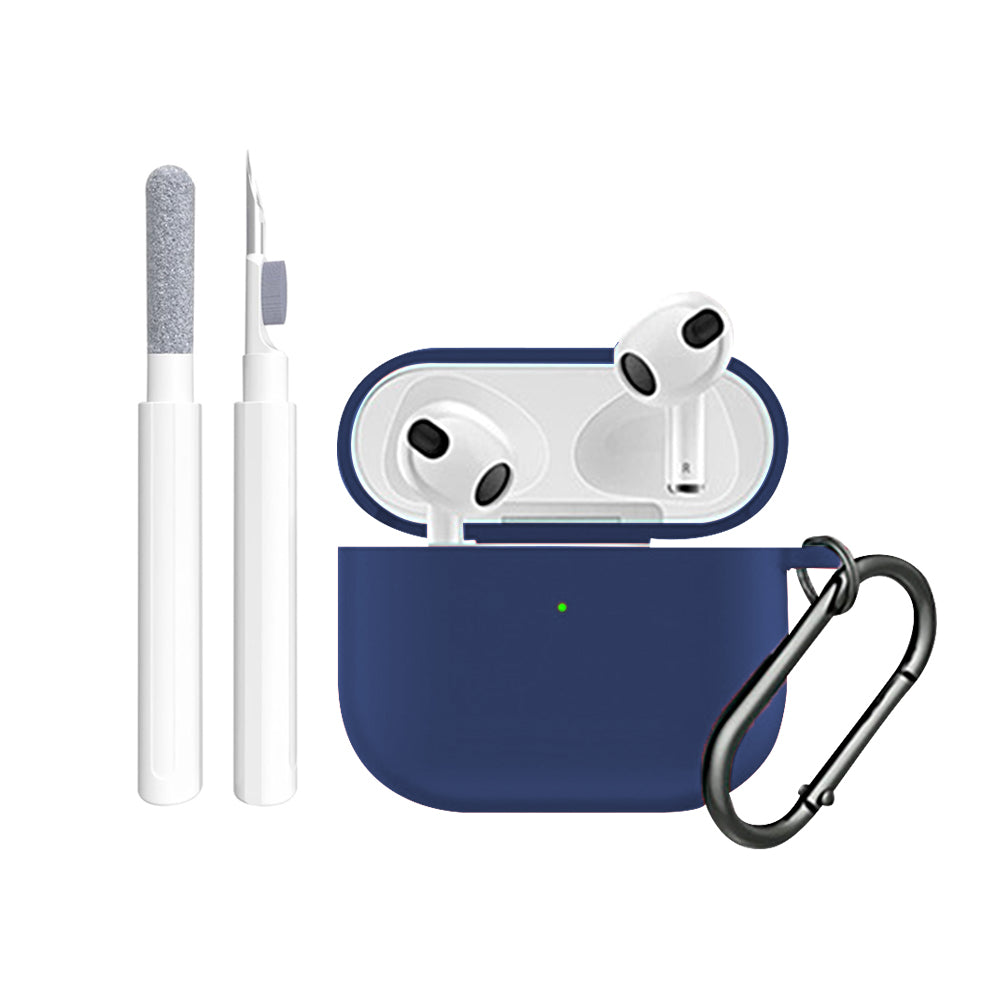 For Apple AirPods 3rd Generation Silicone Protective Case Cover with Cleaner Kit and Keychain Blue