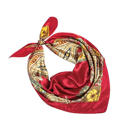 90cm Square Head Scarf Printed Satin Hair Scarf Bandanas for Women-Red