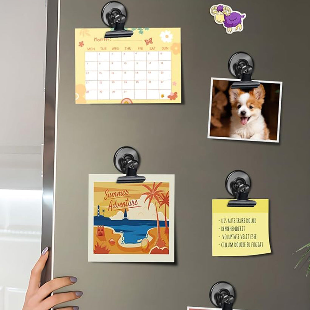 12 Pack Metal Fridge Clips for Photo Plan Refrigerator Clips - Black