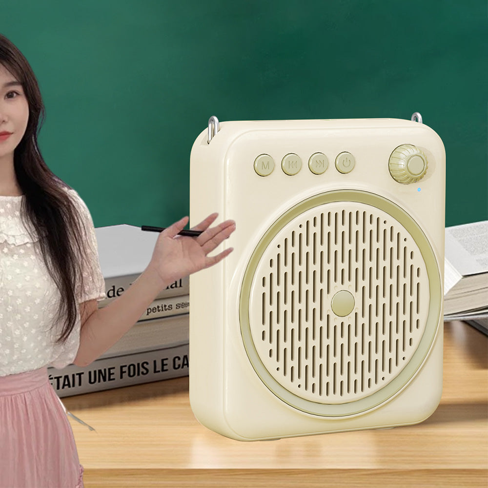 Portable Bluetooth Voice Amplifier Rechargeable Speaker with Wired Microphone Beige