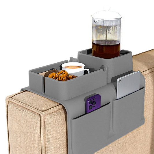 Couch Cup Holder Tray Sofa Armrest Tray with Drink Holder Side Pockets Grey