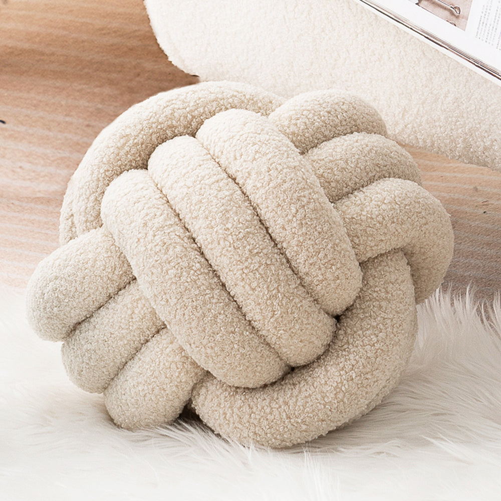Cream Knotted Plush Throw Pillow for Sofa or Bed