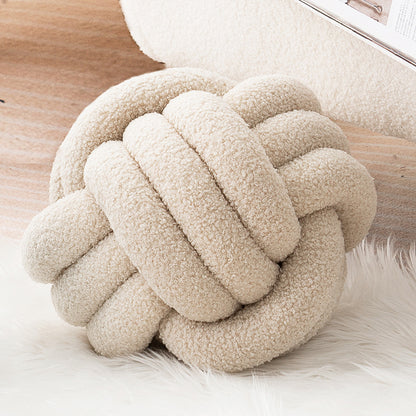 Cream Knotted Plush Throw Pillow for Sofa or Bed