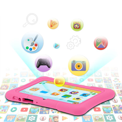 7 Inch Kids Tablet Android 10.0 Quad Core 16GB with Shockproof Silicone Case-Pink
