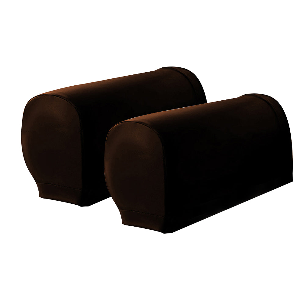 Pair of Sofa Armrest Covers Removable Stretch Couch Arm Protectors Dark Coffee