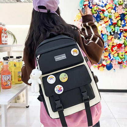 5Pcs Backpack Set for Girls with Tote Bag for Primary Elementary High School-Black