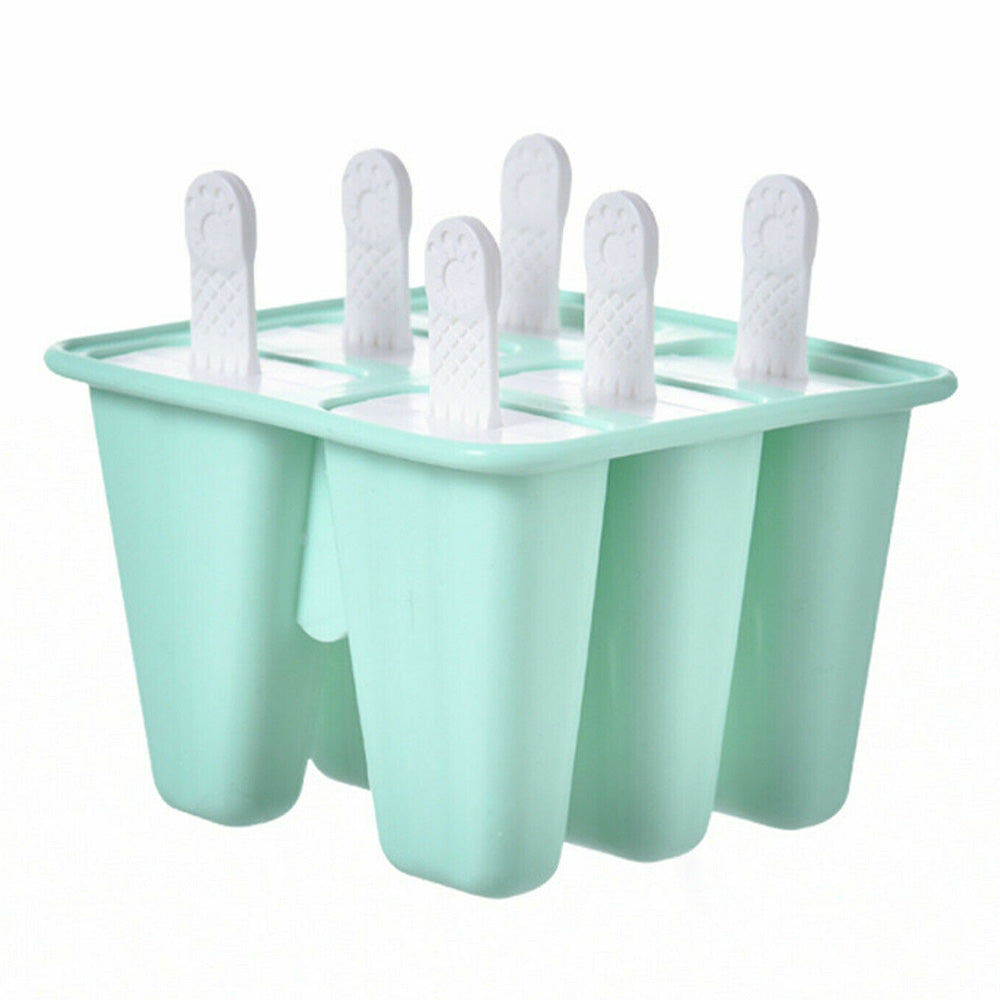 6 Cavity Ice Cream Mould Block Popsicle Molds Ice Lolly Mold With Sticks -Light Green