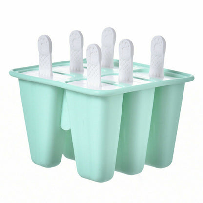 6 Cavity Ice Cream Mould Block Popsicle Molds Ice Lolly Mold With Sticks -Light Green
