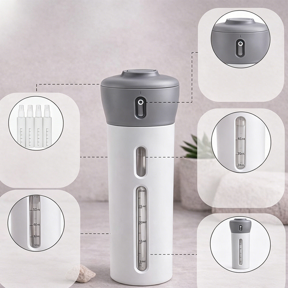 4-In-1 Travel Dispenser Bottle Set for Shampoo Lotion-Grey