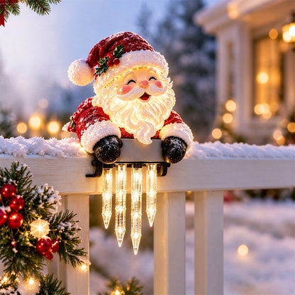 Solar Fence Icicle Light Cascading Glow Holiday Decoration Light - Santa
