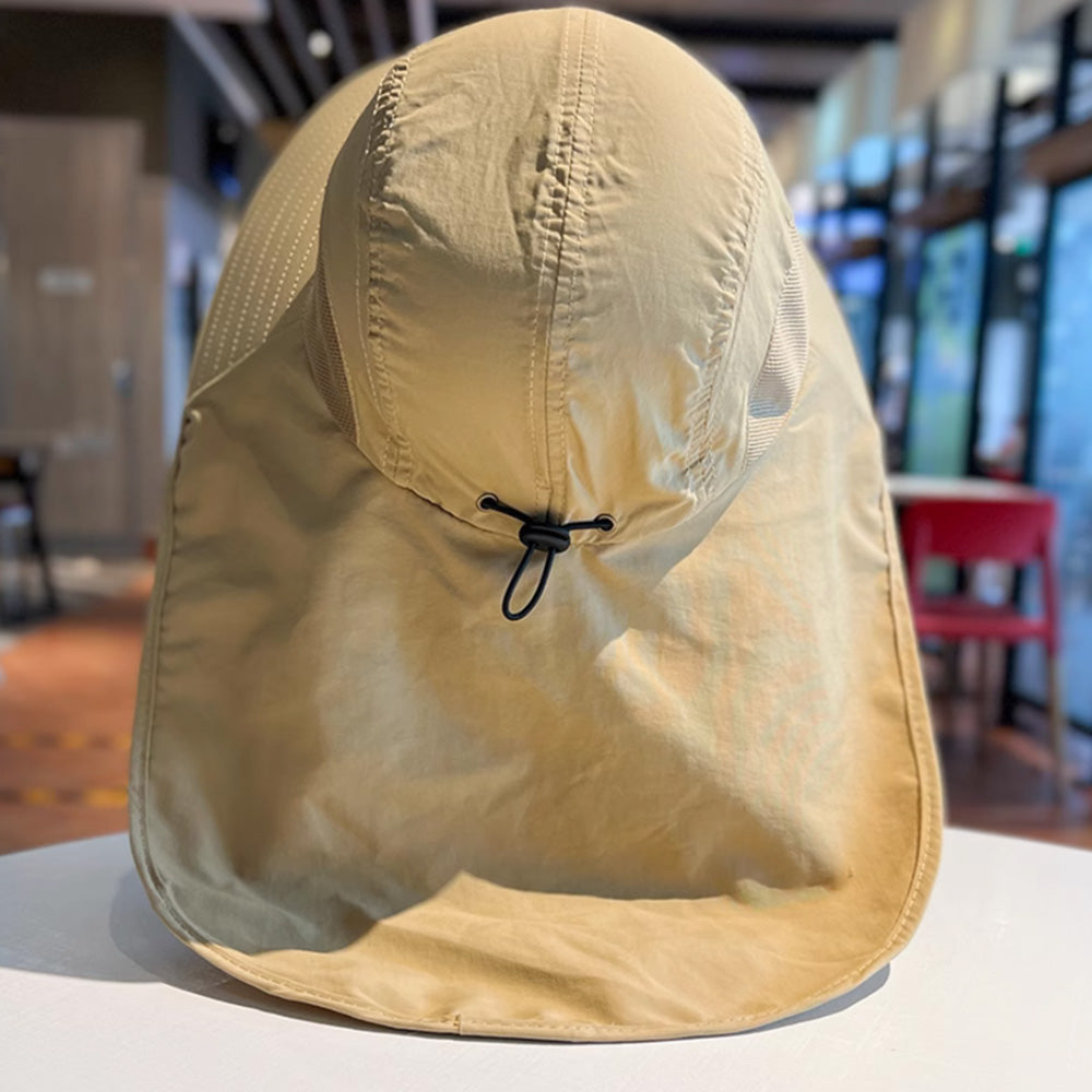 Unisex Wide Brim Sun Hat with Neck Flap UV Protection Fishing Cap for Outdoor Hiking Khaki