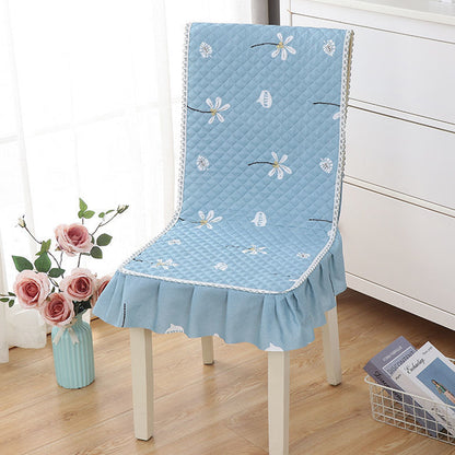 Siamese Chair Cover Non-Slip Thickened Stretch Slipcover Seat Cover -Blue