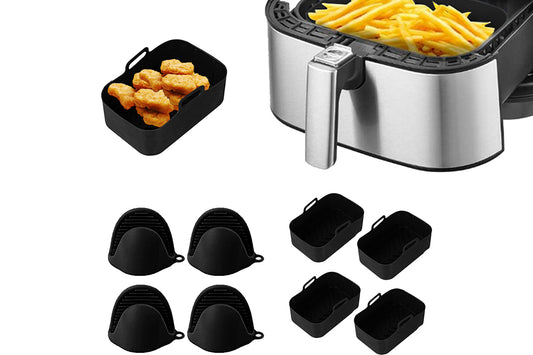 8Pcs Air Fryer Basket Reusable Silicone Pot for Home Kitchen Party Decor-Black