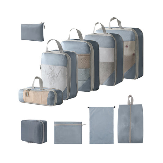 10Pcs Compression Packing Cubes Suitcase Organizer Bag Luggage Storage Packing Cubes for Travel or Home Storage-Grey