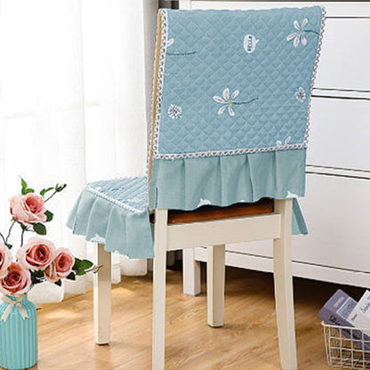 Siamese Chair Cover Non-Slip Thickened Stretch Slipcover Seat Cover -Blue