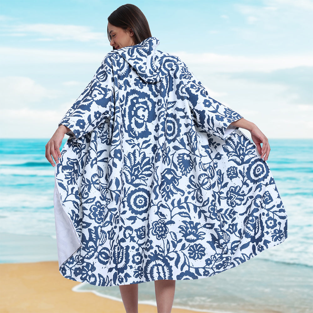 Unisex Hooded Towel Poncho Swim Parka for Adults - Floral