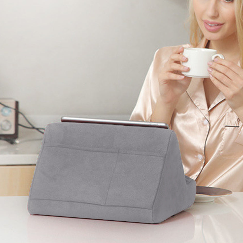 Multi-Angle Tablet Holder Compatible with iPads Lazy Holder Stand for Bed and Desk with 2 Pockets Grey