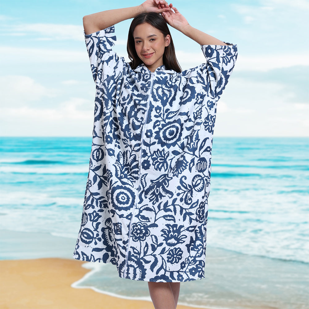 Unisex Hooded Towel Poncho Swim Parka for Adults - Floral