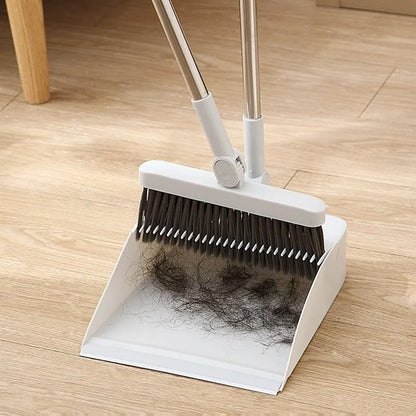 180-Degree Rotating Broom and Foldable Standing Dustpan Set with Scraper for Home Office White