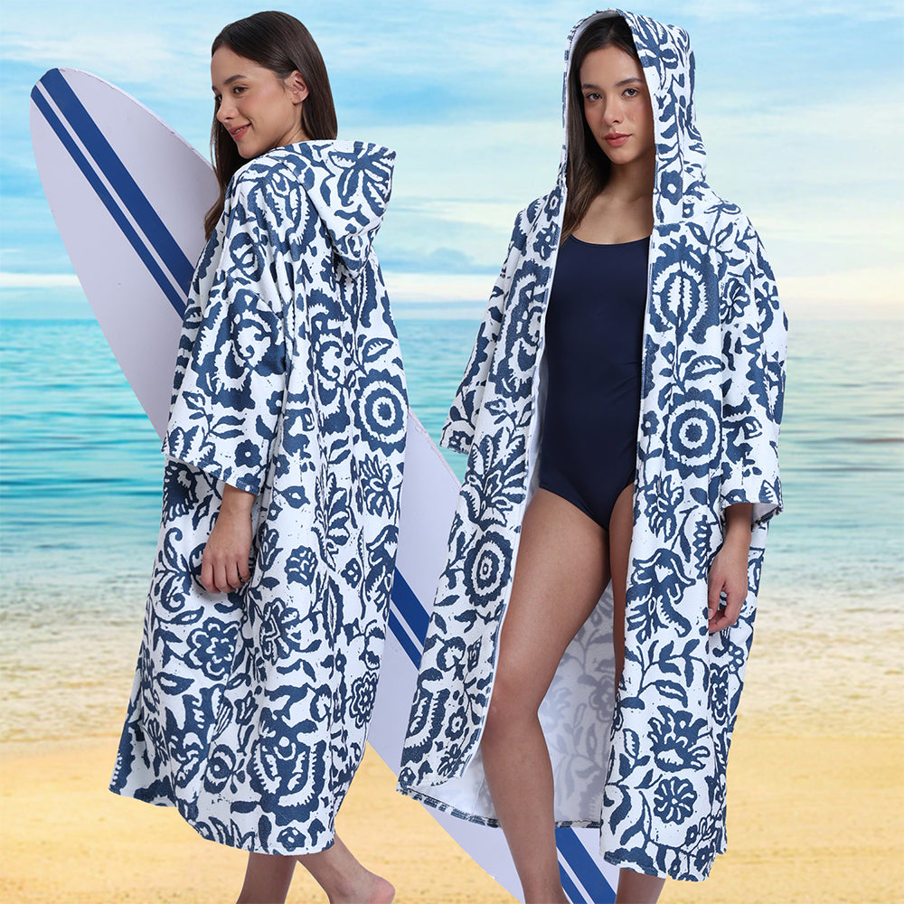 Unisex Hooded Towel Poncho Swim Parka for Adults - Floral