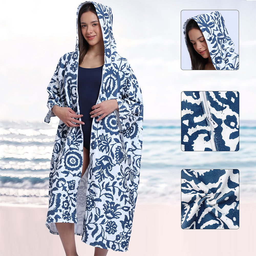 Unisex Hooded Towel Poncho Swim Parka for Adults - Floral