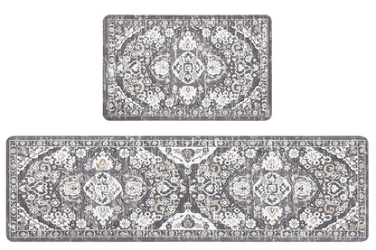 2Pcs Boho Anti-Fatigue Kitchen Mats Non-Slip Cushioned for Kitchen Sink Laundry -Black
