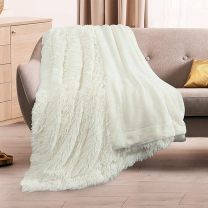 Shaggy Faux Fur Throw Blanket Plush Decorative Couch Sofa Blanket Beige