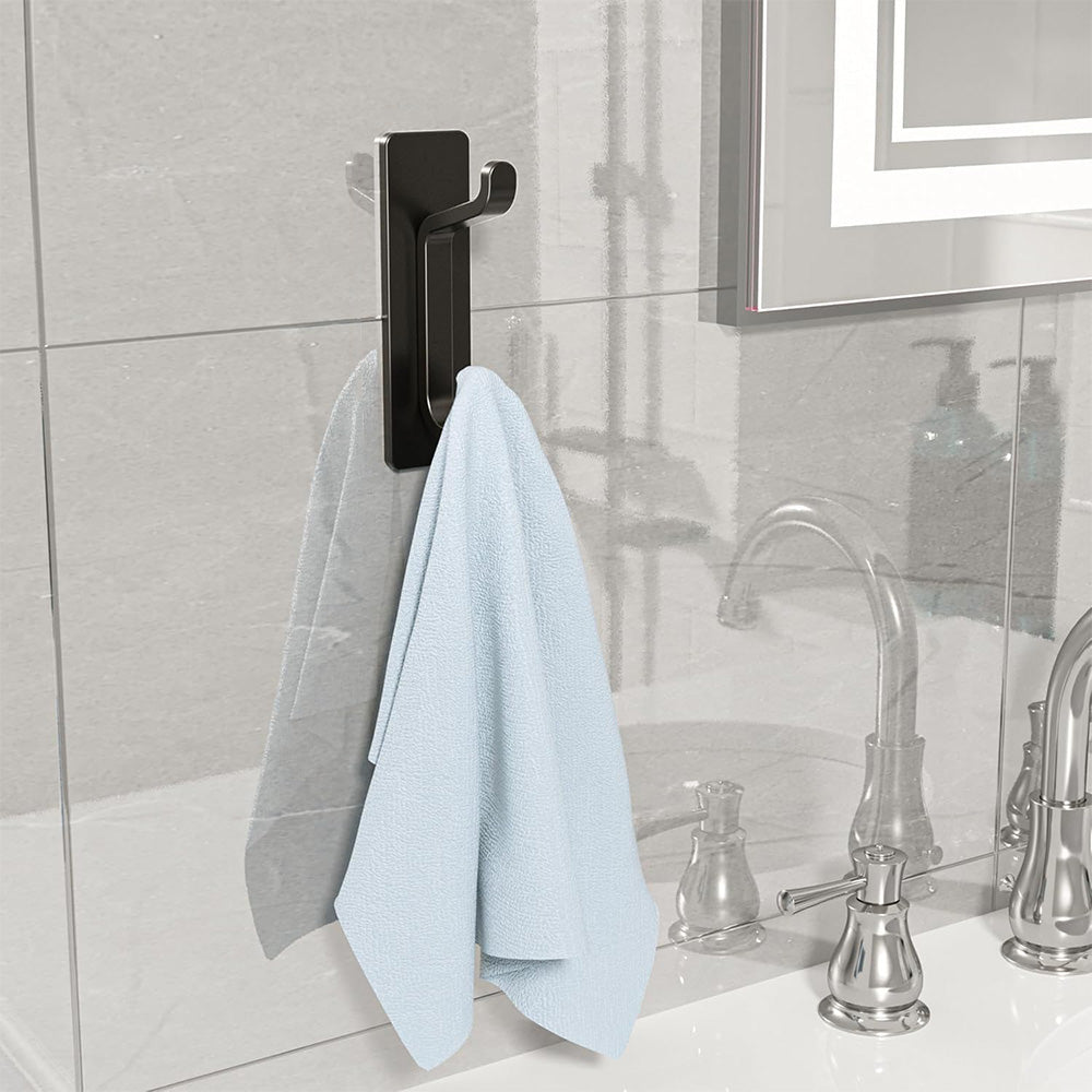 4 Piece Stainless Steel Double Adhesive Hooks - Black
