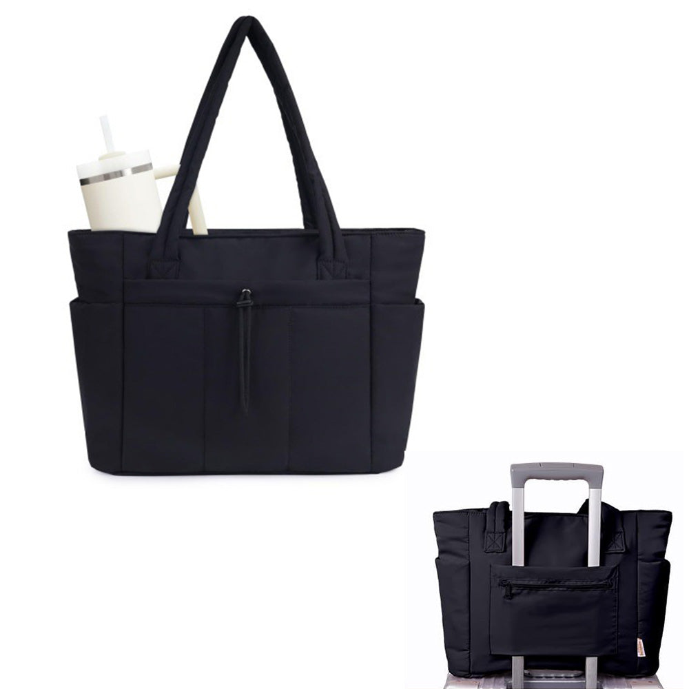 Women¡¯s Handheld Tote Bag ¨C With Cup Holder Compartment and Luggage Sleeve for Travel & Work Black