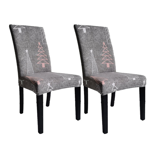 2Pcs Printed Stretchable Dining Chair Slipcover Washable Removable Chair Covers-Black