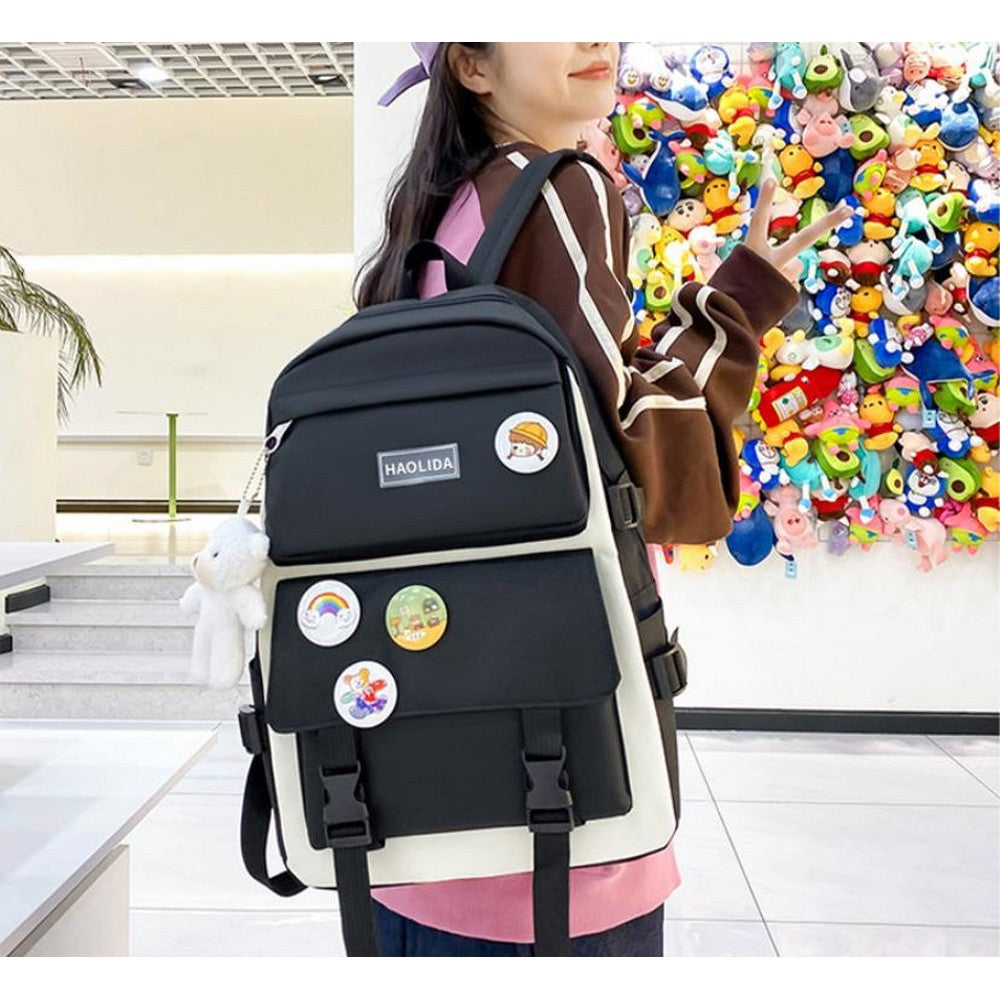 5Pcs Backpack Set for Girls with Tote Bag for Primary Elementary High School-Black
