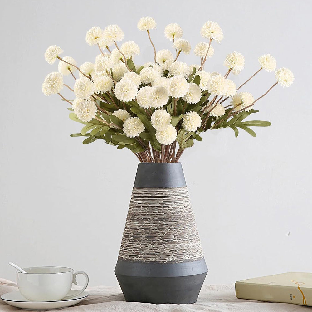 5 Pack Stem Cloth Dandelion Ball Artificial Flowers with Bendable Stems - White
