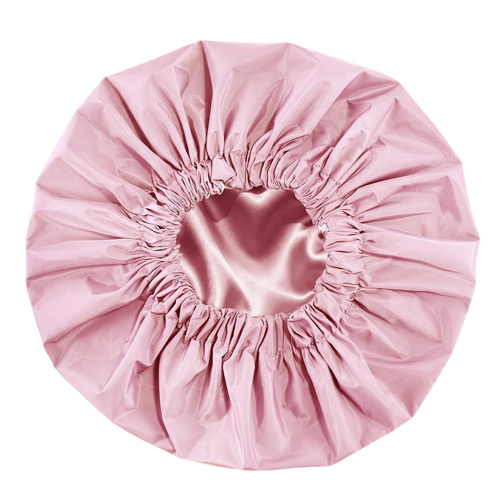 Water-Resistant Double-Layer Shower Cap - Pink