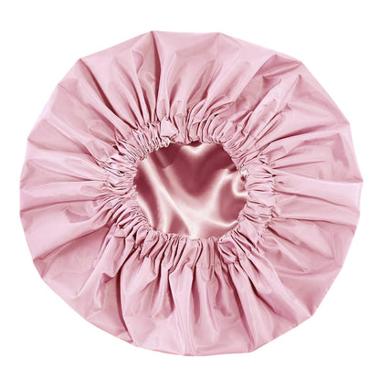 Water-Resistant Double-Layer Shower Cap - Pink