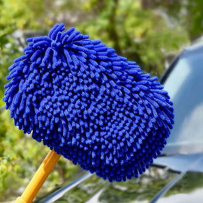 3-Section Telescopic Car Wash Brush 15-Degree Bent Handle - Blue