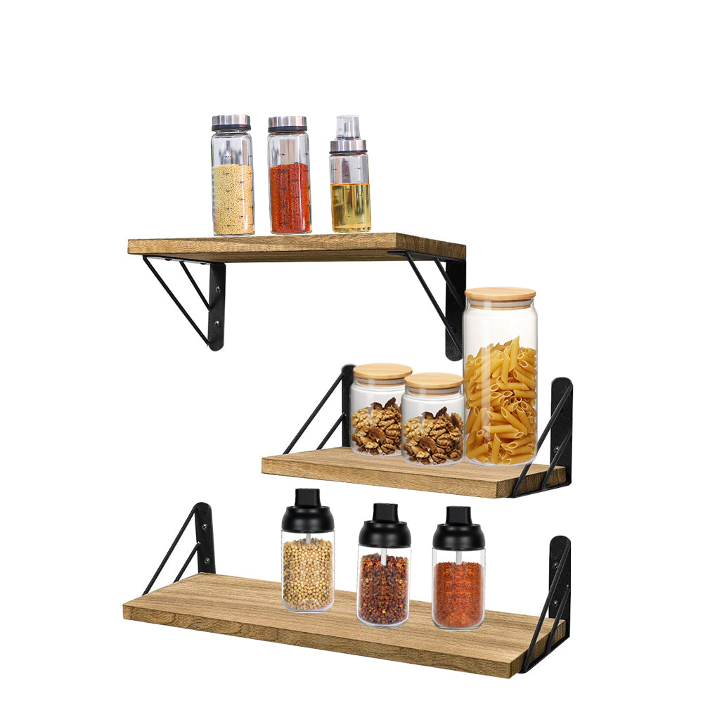 Set of 3Pcs Wall Mounted Wood Floating Shelves Storage Display Racks Wood