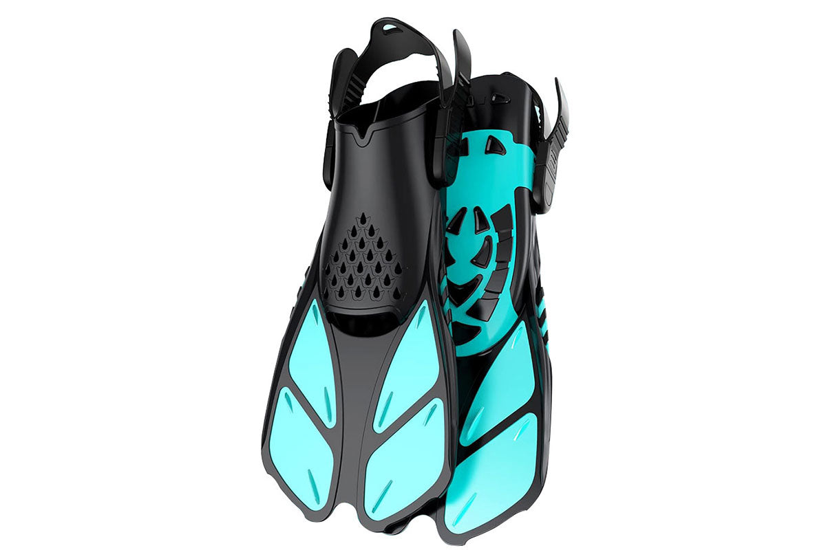 Snorkeling Goggles Foot Flippers and Snorkel Scuba Diving Set-Cyan