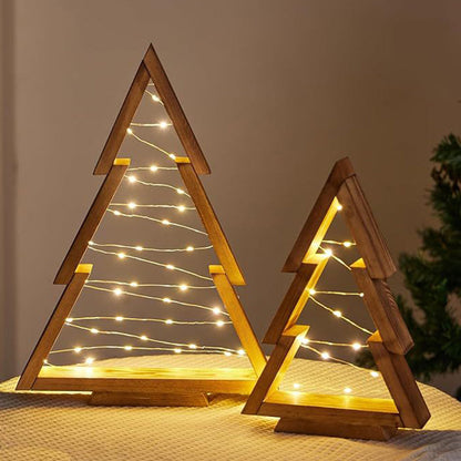 2Pcs Wooden Christmas Tree Decor with Lights Christmas Holiday Decorations