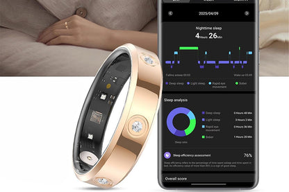 Elegant Stainless Steel Smart Ring with Charging Case - Gold