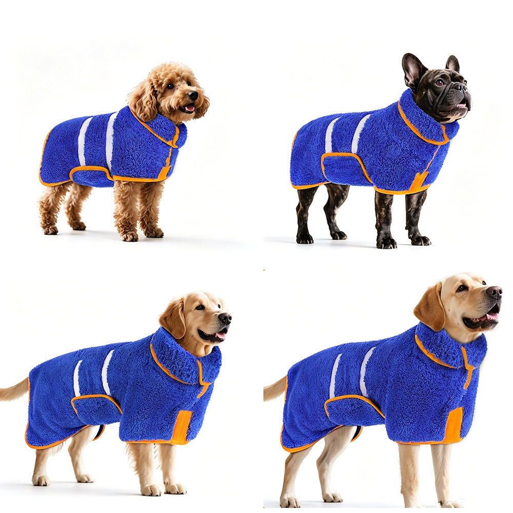 Pet Absorbent Bathrobe Dog Drying Towel Coat Soft Bath Wrap Pajamas-Blue