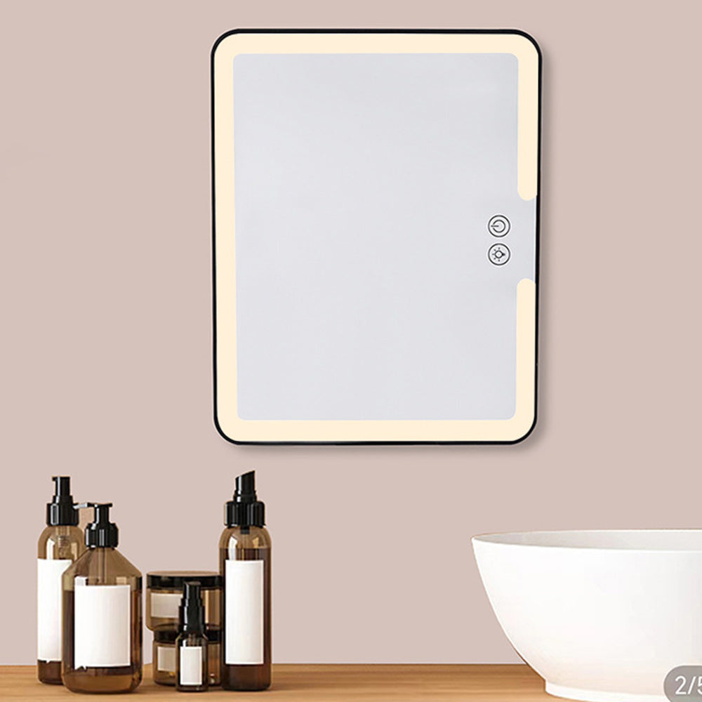 Bathroom Anti Fog Mirror with Lights Built In Shelf No Drilling Installation for Shower Room-Square