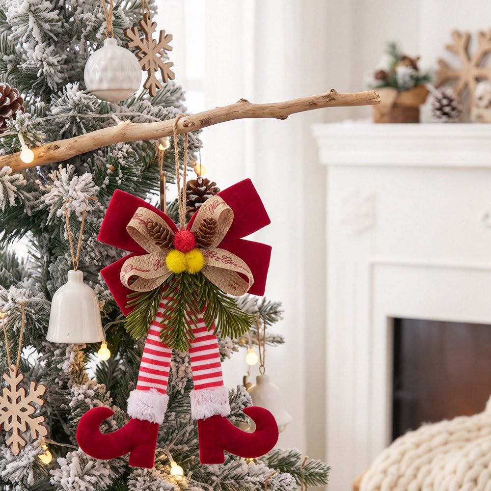 Christmas Bow Elf Leg Hanging Ornaments Christmas Tree Decor - Red
