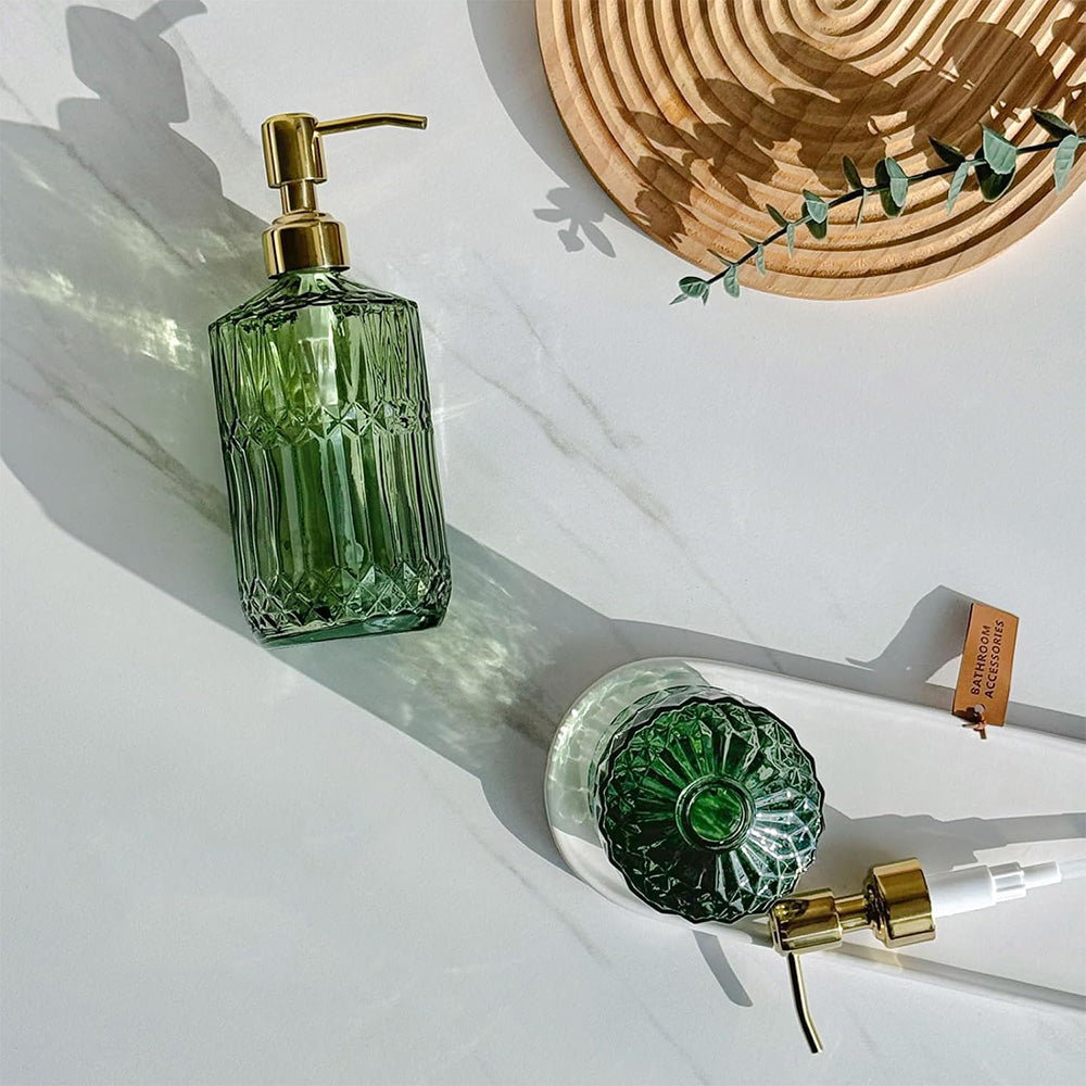 450ml Glass Soap Dispenser for Kitchen Bathroom-Green