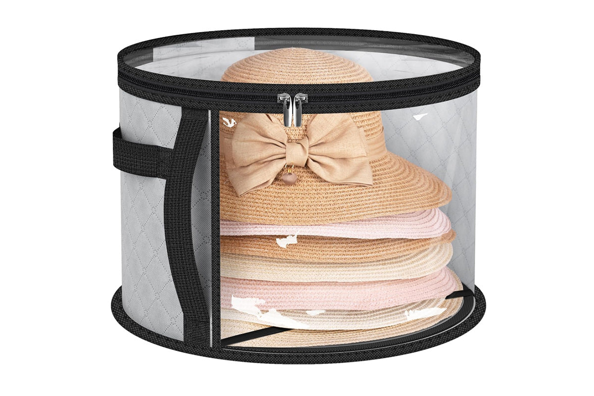 2Pcs Oversized Hat Storage Bag Wide Brims Hat Case for Women Closet-Grey