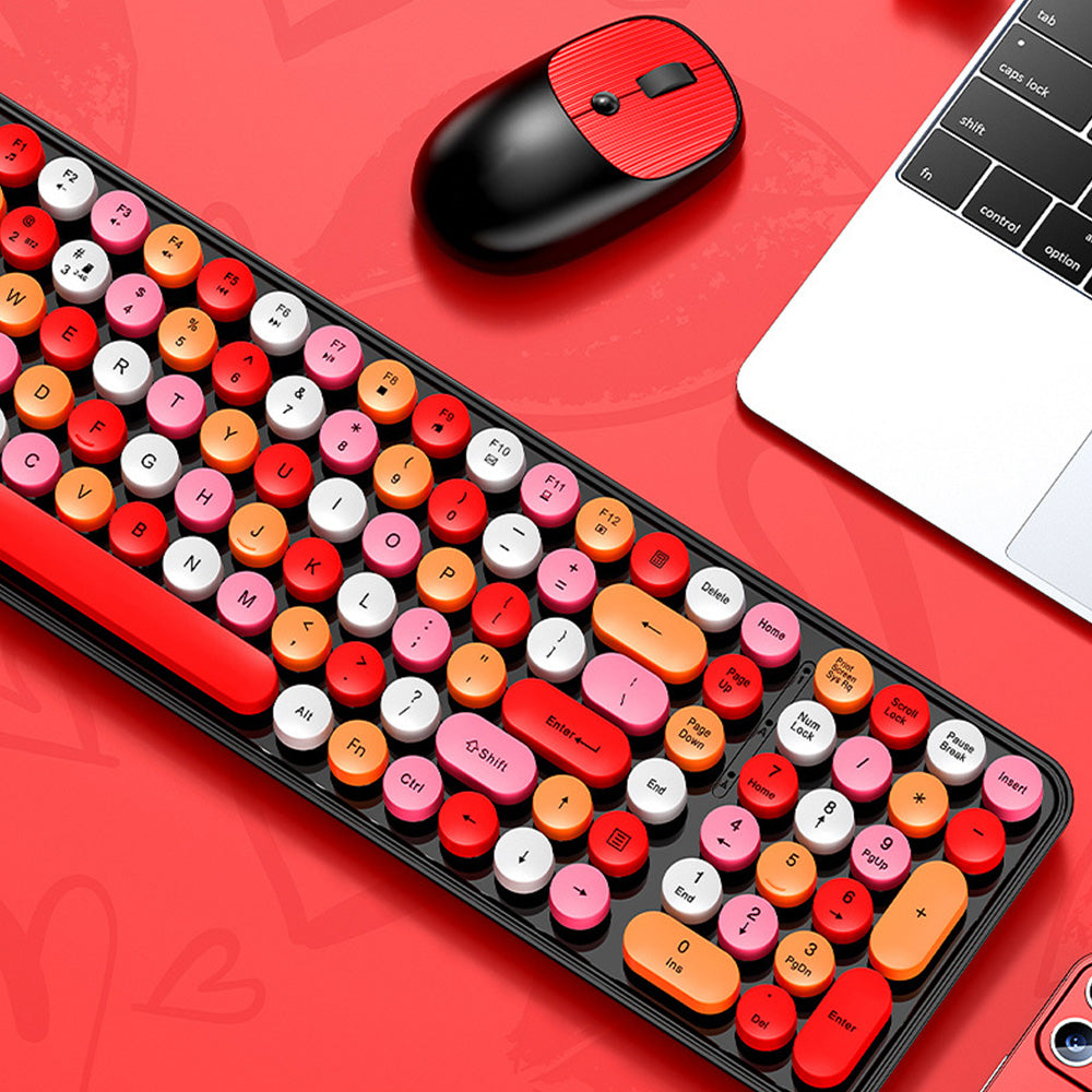 2.4GHz Wireless Keyboard And Mouse Combo With Round Key Caps-Pink