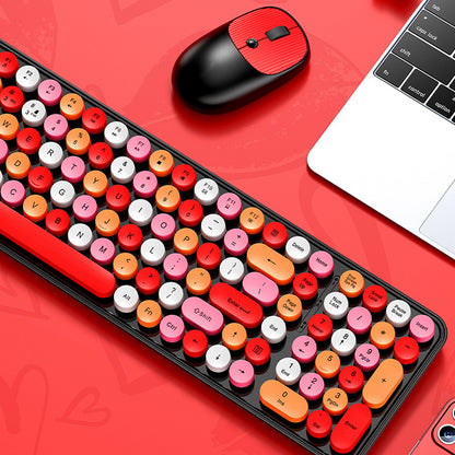 2.4GHz Wireless Keyboard And Mouse Combo With Round Key Caps-Pink