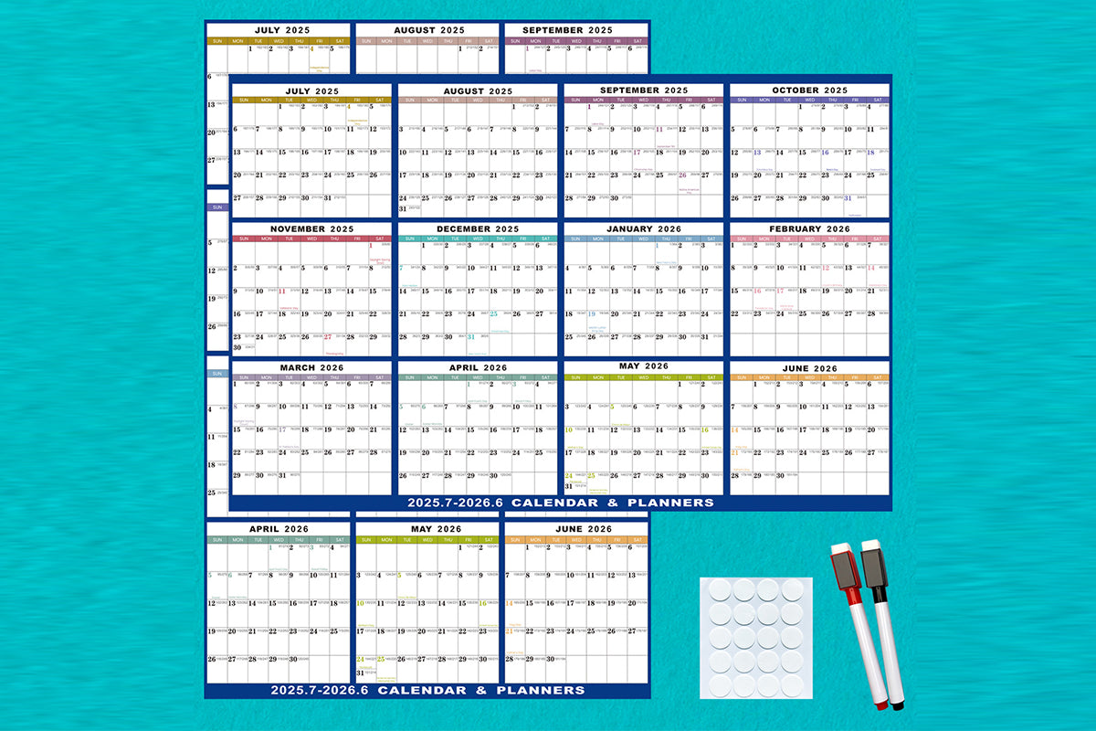 2Pcs 2025-2026 Financial Year Wall Planner 88x58cm Wall Calendar Monthly Hanging Calendar