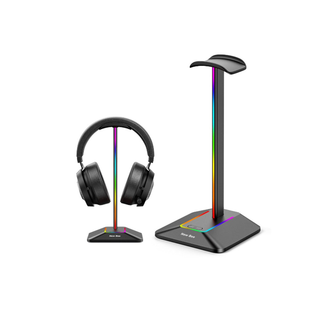 RGB Headphone Stand with Charging Port Desk Gaming Headset Stand with 7 Light Modes for All Earphone Accessories-Black