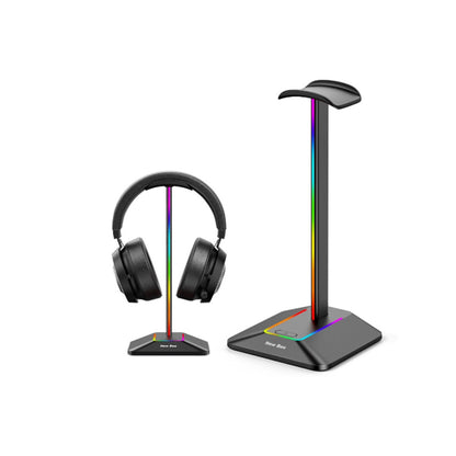 RGB Headphone Stand with Charging Port Desk Gaming Headset Stand with 7 Light Modes for All Earphone Accessories-Black